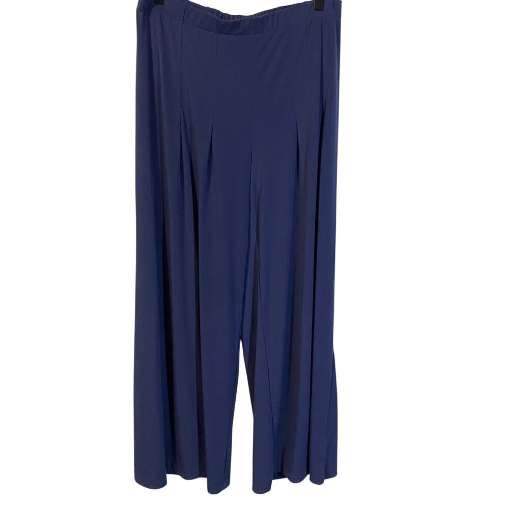 Chico's Navy Blue Wide Leg Lightweight Pleat Pant Elastic Waist Sz 1 US Sz 8/10
